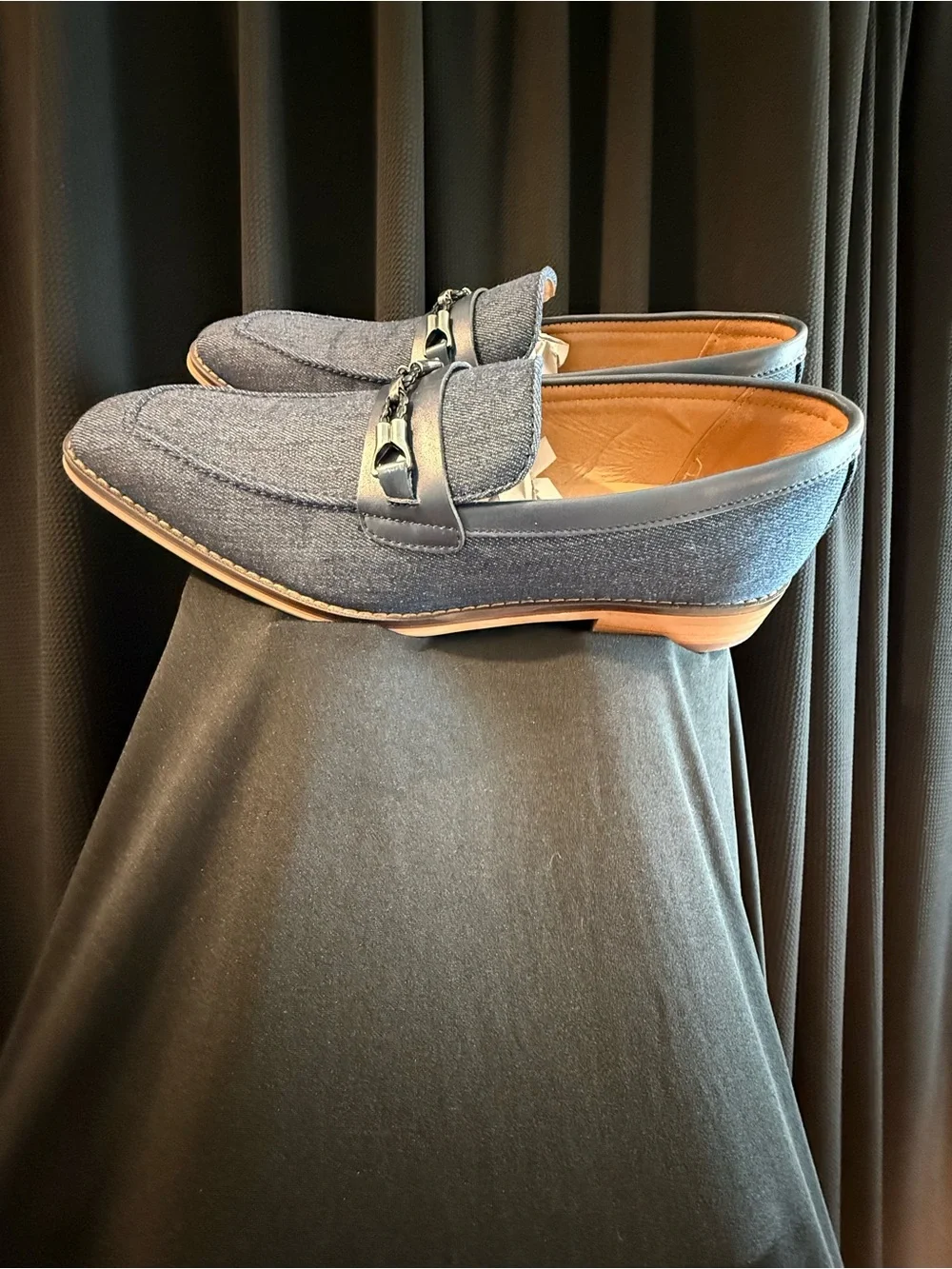 Men's Navy Slip-On Loafers with Metal Bit Accent